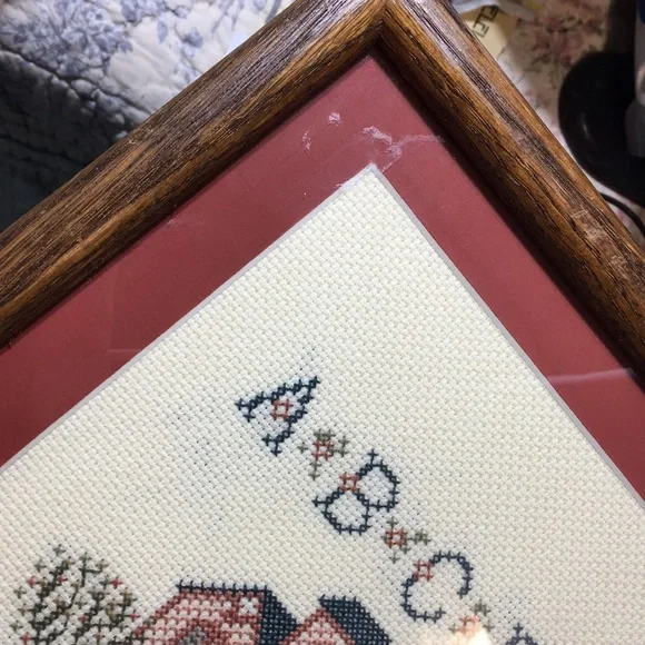 Cross-stitch vintage Alphabet framed & matted picture. - Picture 9 of 12